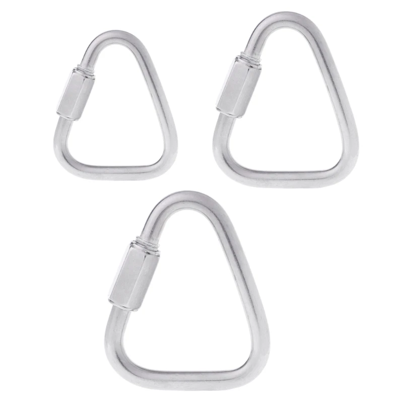 

304 Stainless Steel Screw Lock Triangle Carabiner Climbing Gear Safety Snap Hook