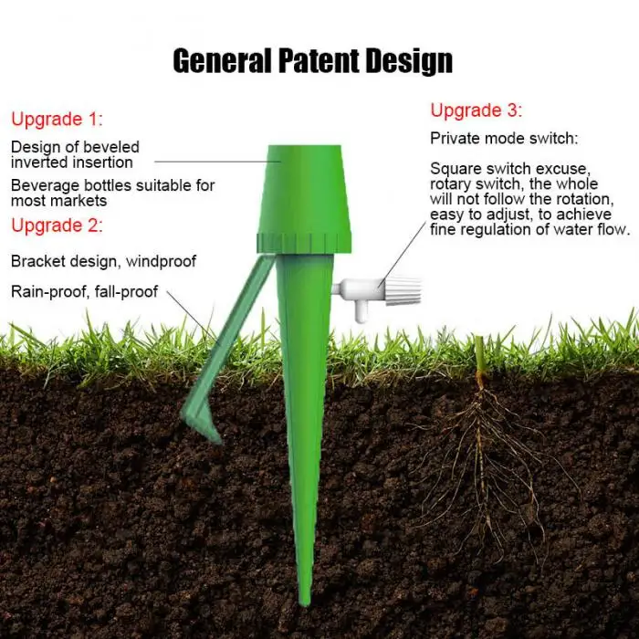 Plant Self Watering Spikes System Anti-Down Bracket with Slow Release Control Valve Switch DC120