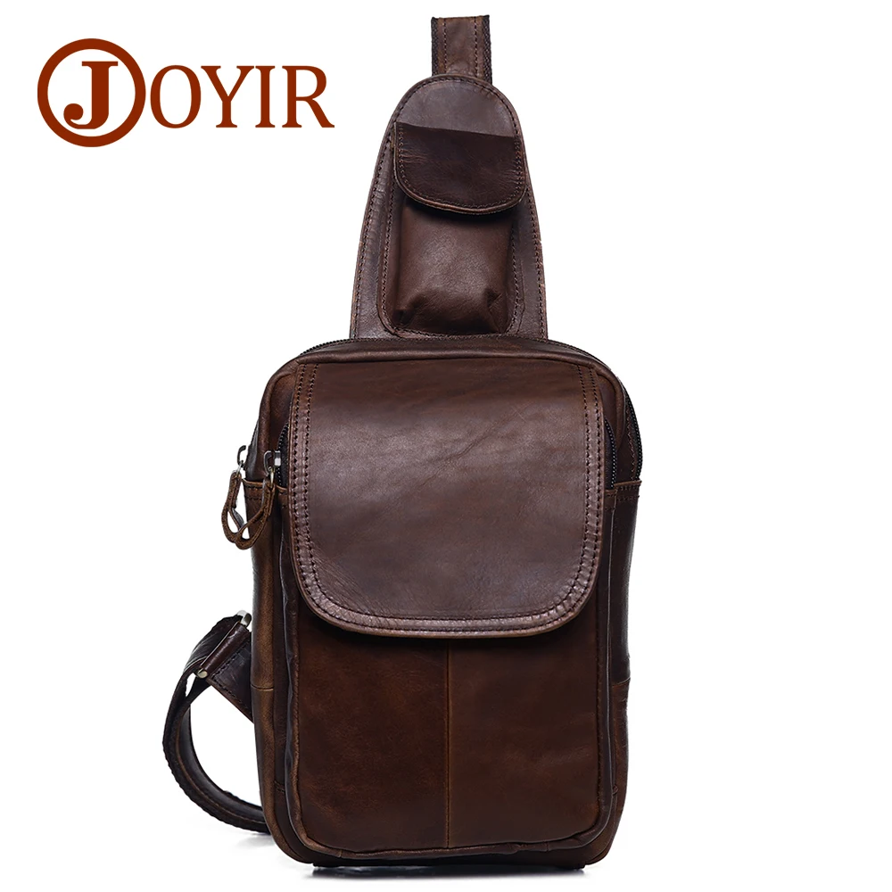 

JOYIR Genuine Leather Men's Crossbody Bag Single Shoulder Chest Pack Bag Leisure Messenger Crossbody Travel Chest Bag for Men B2