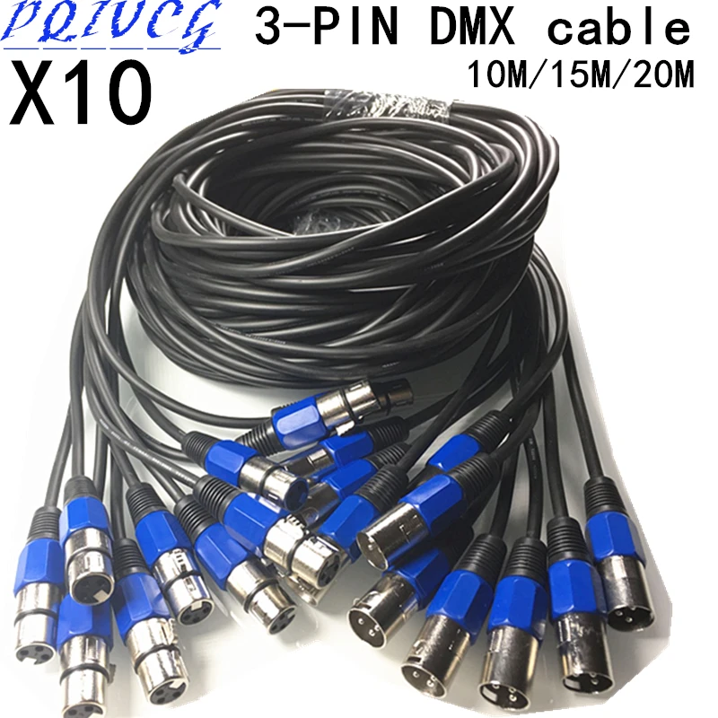 10 шт./10 м/15 м/20 м 3PIN DMX сигнальная линия светодиодный PAR сигнальная линия металла XRL 3-PIN Кабель DMX профессиональное сценическое освещение dj оборудование