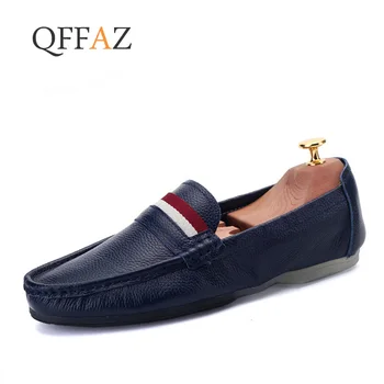 

QFFAZ Men's Loafers Breathable Genuine Leather Moccasins Men's Casual Shoes Soft Sneakers 2019 New Summer Driving Shoes