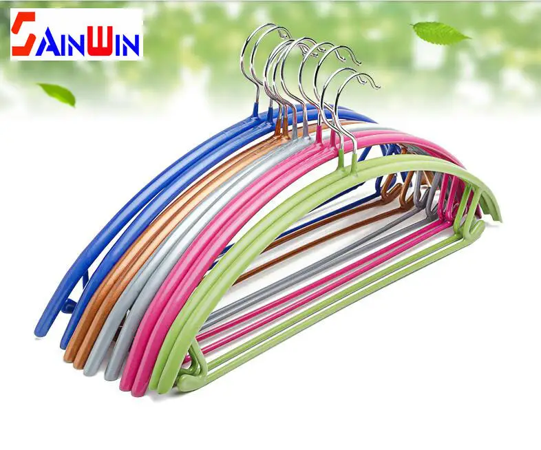 

Sainwin 10pcs/lot 43cm Stainless Steel hangers for clothes slip-resistant half round shoulder clothes rack