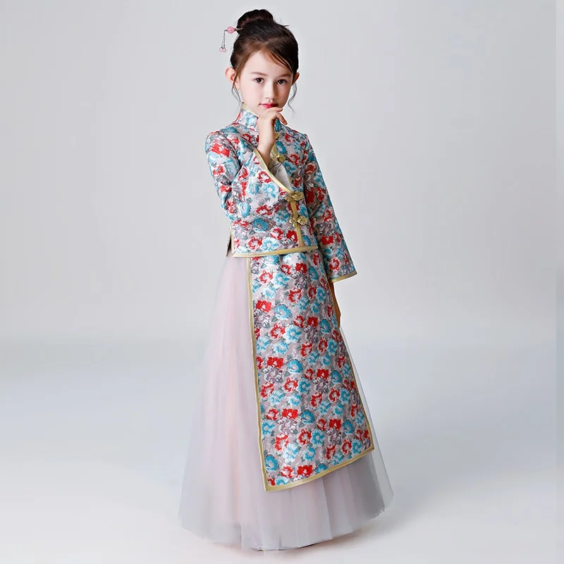 

Traditional Chinese Costume Boy Kids Long Sleeve Stage Costumes For Girls Festival Outfit Chinese Dress Kids Qipao Girl AA4556