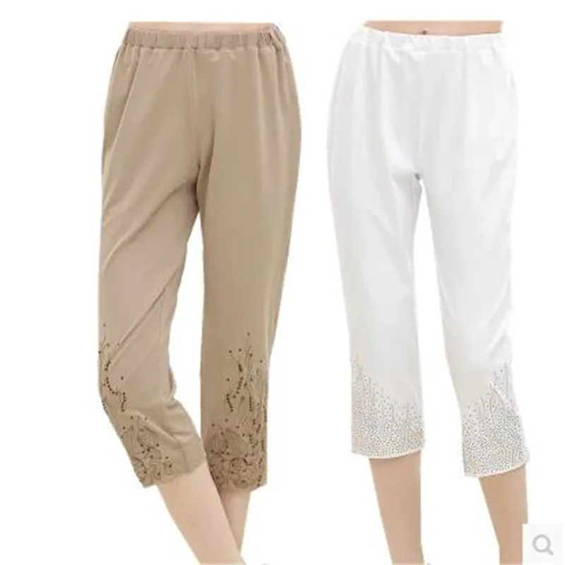 

2017 Middle-aged and old women tall waist 7 minutes of pants summer fashion women's clothing Large size 7 minutes of pants OK19