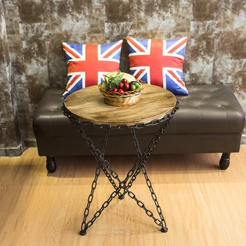 

Bar round table iron chains creative wood simple living room sofa coffee table corner tea table