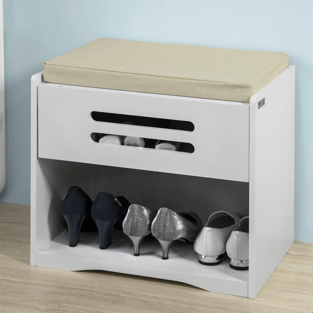 Assembled White Kid Bedroom Hallway Flower Padded Seat Stool Bench Shoe Cabinet