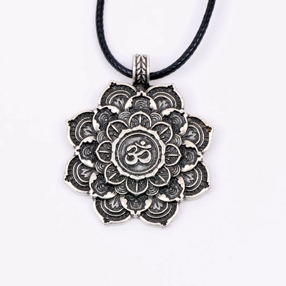 OM Mandala Pendant Tantric Tibetan Healing Lotus Flower Buddhist Cord Necklace 