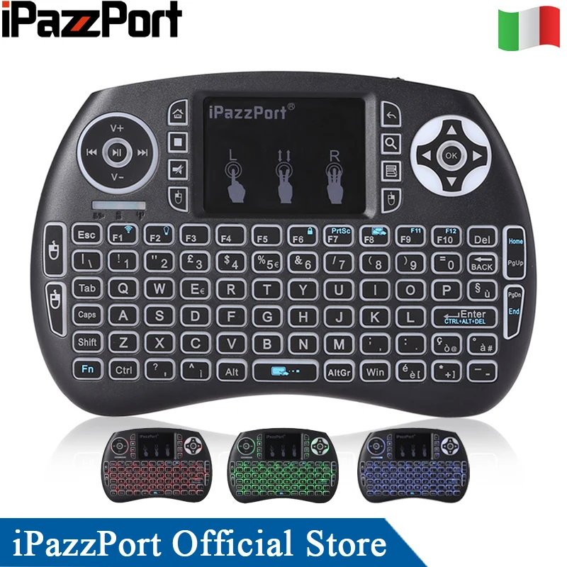 

ipazzport Italian Layout 3 Color Backlight Mini Wireless Keyboard And Mouse Handheld Gaming keyboard For Android TV Box Laptop