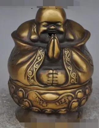 

S3715 China buddhism Bronze happy laugh Maitreya Buddha statue Incense Burner Censer
