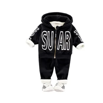 

Baby Boy Girl Casual Cotton Clothes Sets Kids Thicken Keep Warm Velvet Hooded Jacket 2PC Suits Autumn Winter Tracksuits Clothing