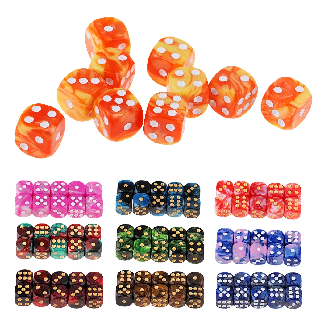 MagiDeal 10pcs 6-Sided Dice Set Bright Colors 16 mm Dice Game Multi-Sided Dice for Board Games Casino Gifts Teaching