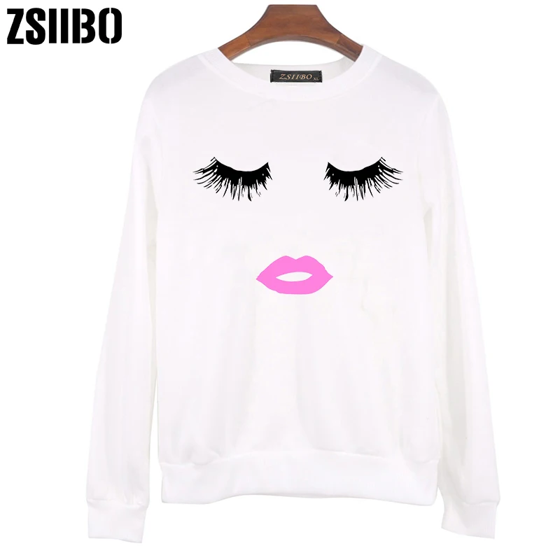 

ZSIIBO 2019 Hoodies & Sweatshirts Plus size eyelash red lips Sweatshirts print letters female femme harajuku women Sweatshirts