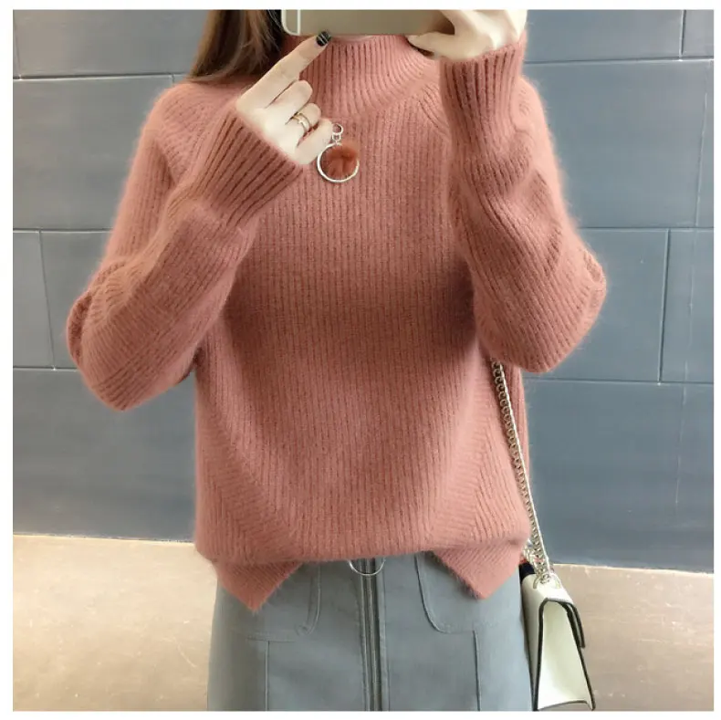 Autumn Winter Thick Women Sweaters Korean Loose Turtleneck Solid Pullovers Side Split Knitwear Chaquetas Invierno Mujer