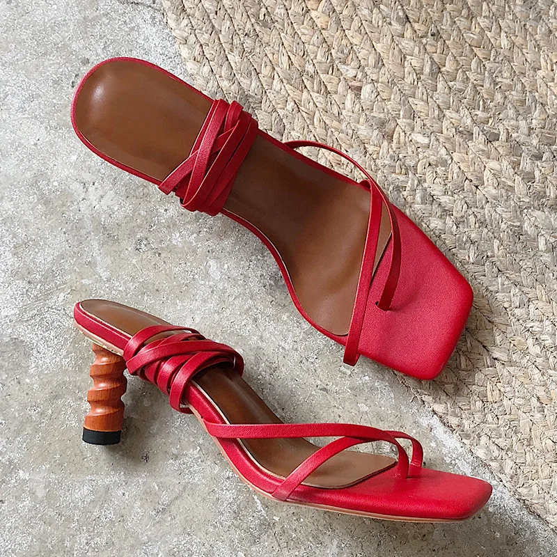 

Moraima Snc 2019 Summer Women Shoes Square Toe Red White Orange Ankle Strap Lace-up Novelty Strange Heels Sexy Elegant Sandals