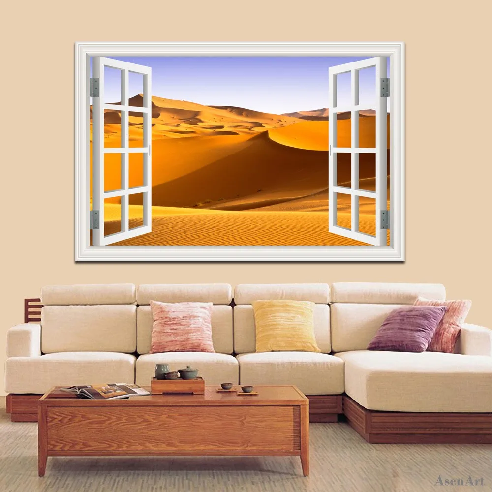 

3d Window View Wall Deacls Vinyl Desert Landscape Sticker Large Size Removable Wallpaper Home Decor Creative Mural Art