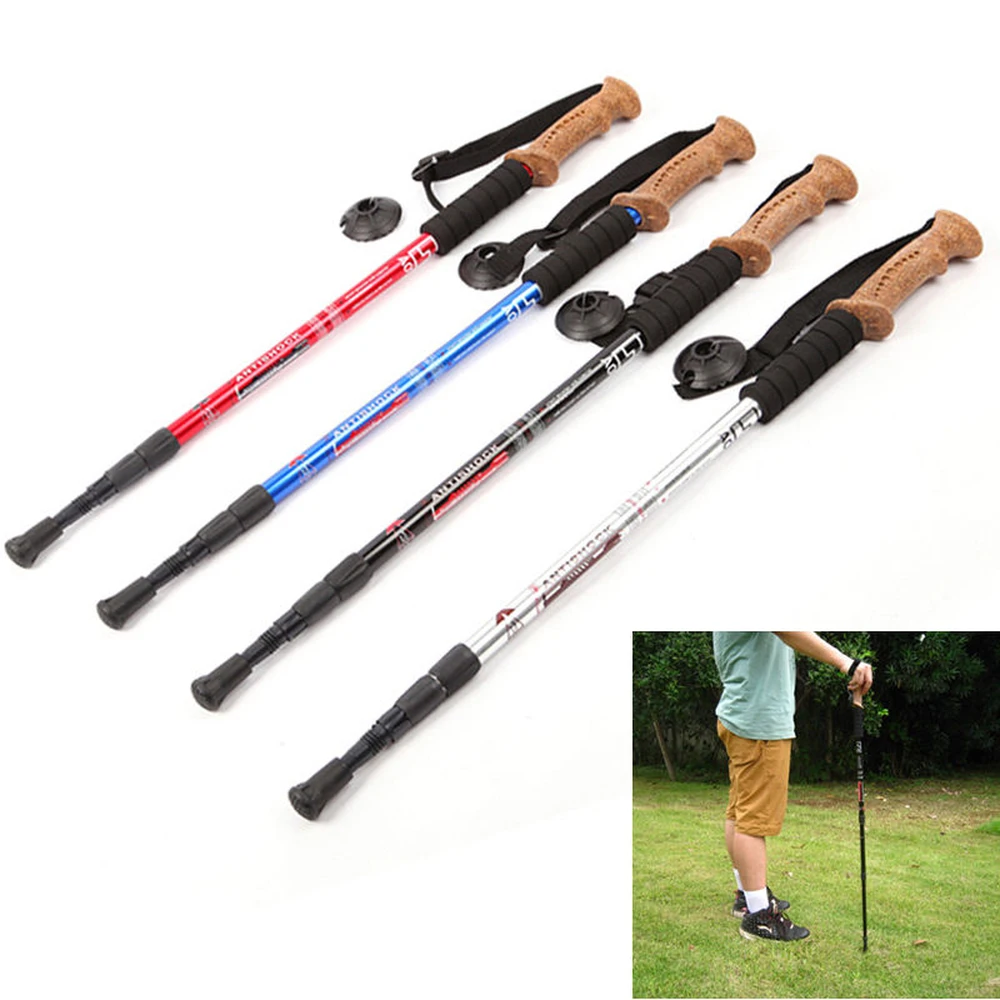2Pcs Walking Stick Telescopic Anti-shock 4-Section Trekking Hiking Pole Set UK