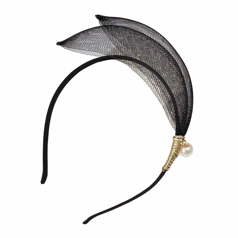 Новые модные женские сетчатые повязки для волос, Сексуальные Жемчужные Вечерние повязки на голову, черные кружевные повязки на голову с перьями