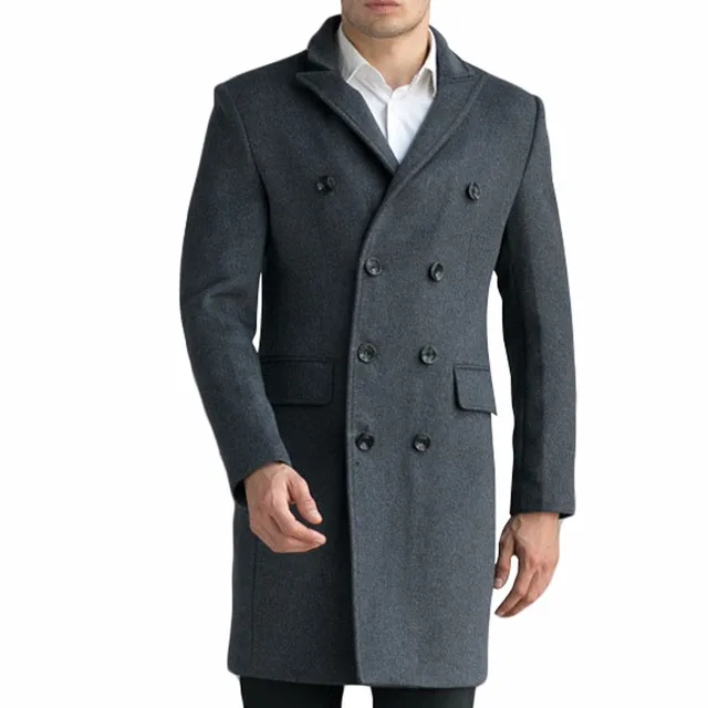 Custom Made Black Grey Men's Luxury Woolen Coats Fashion Slim Wool ...