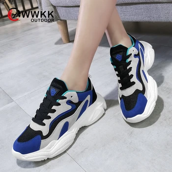 

WWKK Sneakers Women Shoes Mesh Breathable Increase Walking Lace Up Sports Shoes Woman Casual Ladies Shoes Sneakers 2019