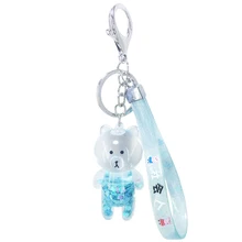 lovely Cartoon Transparent Bear Keychain pendant quicksan deffect liquid little stars accessories kids toys Bag Car pendant