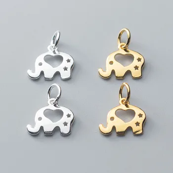 

925 Sterling Silver Hollow Out Craftwork Heart Elephant Charms Widgets 11.5mm Plated Gold Color Bracelets Pendants DIY Jewelry