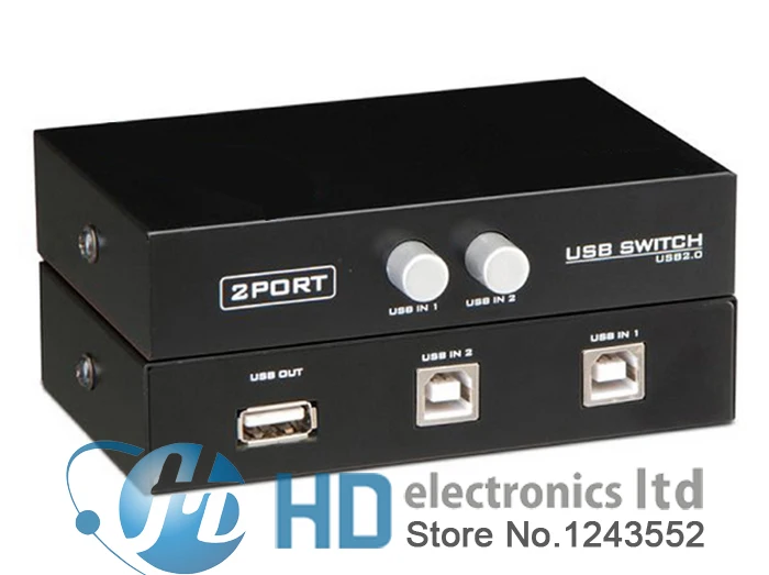 2 Ports USB 2.0 Sharing Switch Switcher Adapter Box For PC Scanner