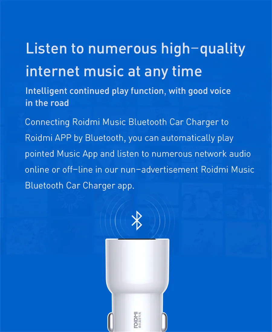 MI Mijia ROIDMI 3S Bluetooth 5V 3.4A автомобильное зарядное устройство музыкальный плеер FM Smart APP для iPhone и Android Smart control mp3-плеер