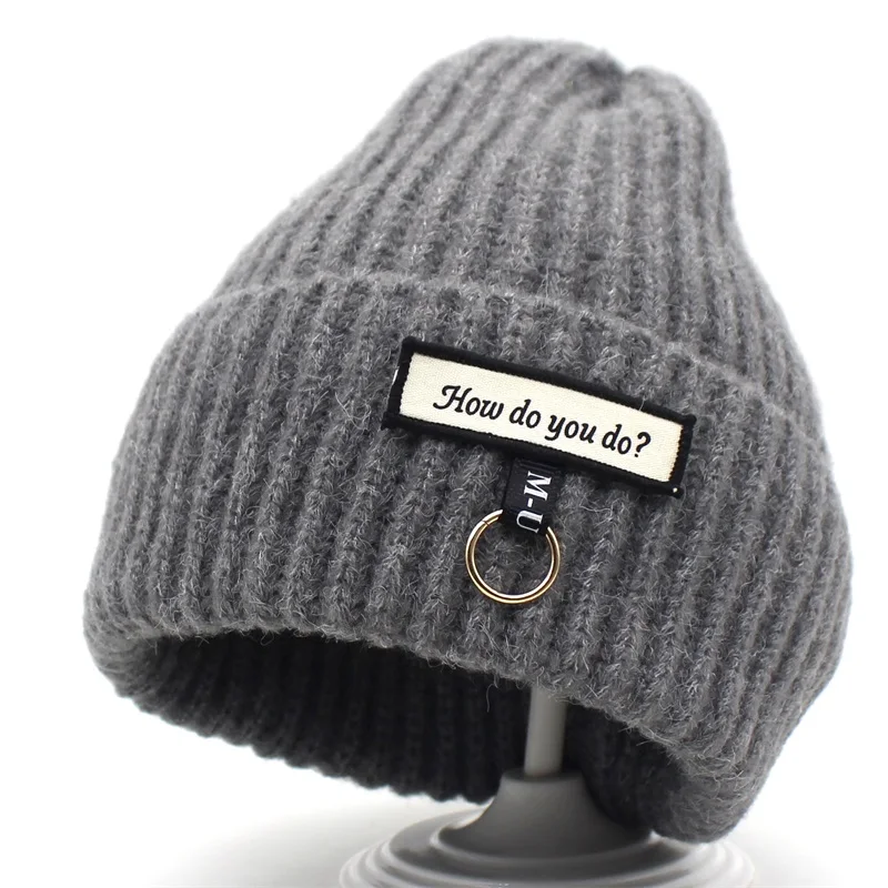 Minhui/женские зимние шапки-бини с буквами; вязаные шапки в стиле хип-хоп - Цвет: dark grey