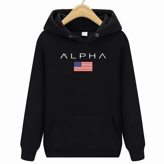 Мужские/женские новые осенние и зимние брендовые толстовки для мужчин высокого качества Alpha Industries с буквенным принтом Модные мужские толстовки - Цвет: Черный