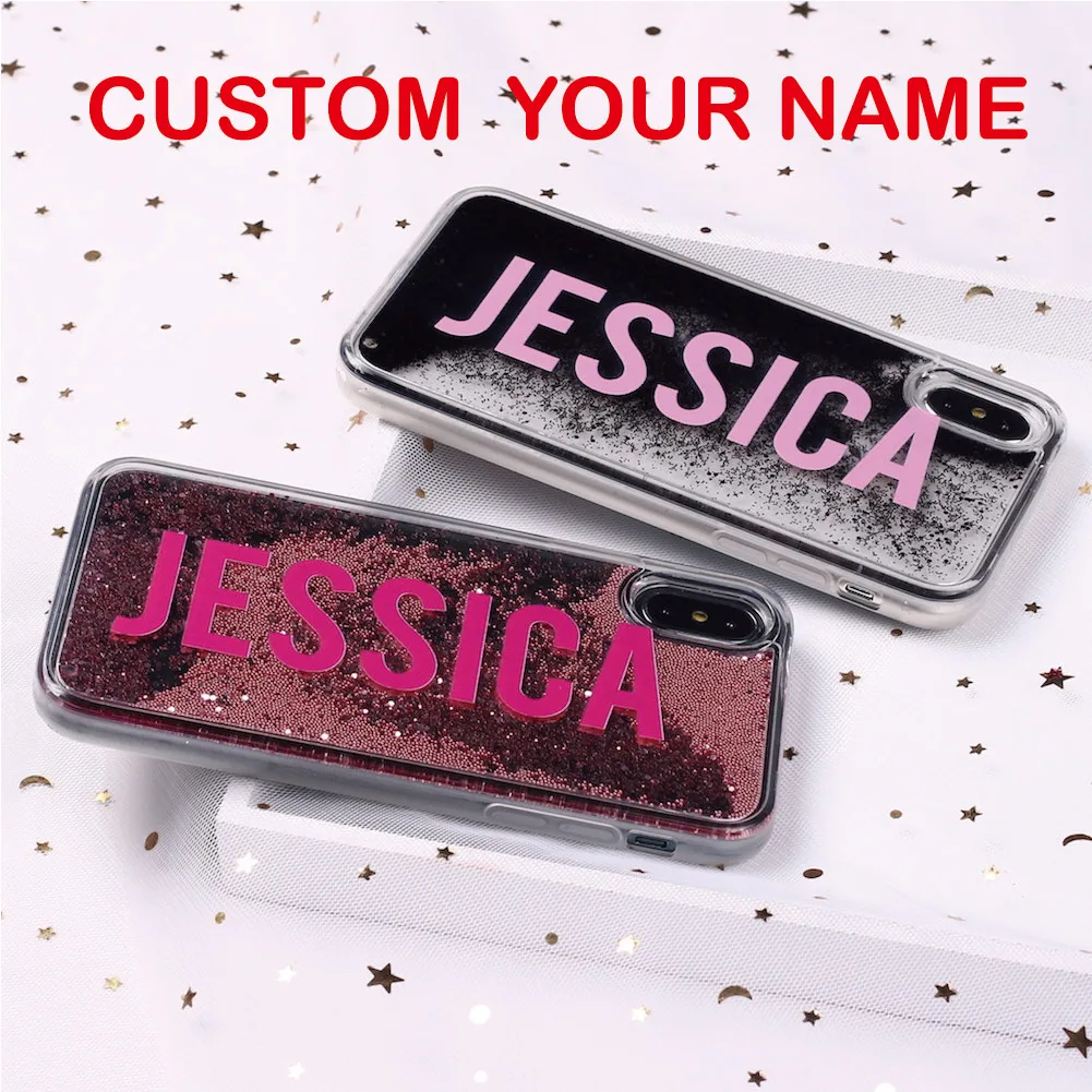 

Custom Personalized Liquid Glitter Sparkle Sexy Girls Cute Name Letter For iPhone 6 6S XS Max 7 7Plus 8 8Plus X Soft Phone Case