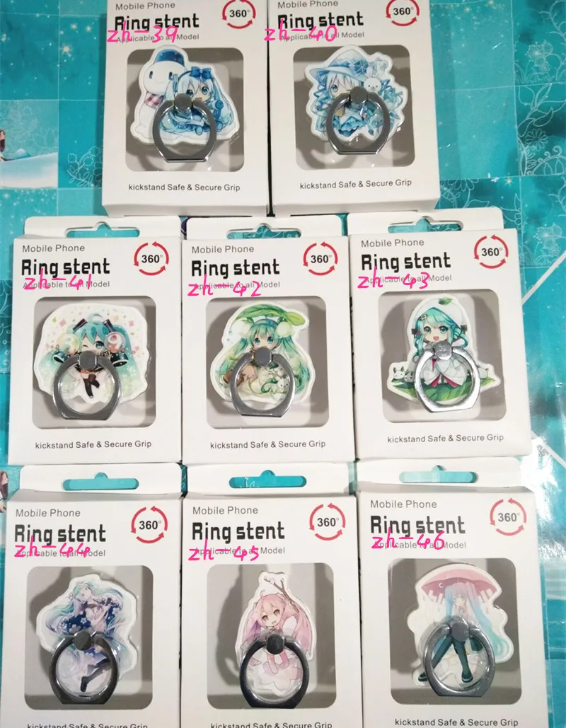 

8 Pcs/lot Anime Hatsune Miku Finger Ring Mobile Phone Stand Holder Acrylic 360 Degree Ring Stent Action Figure Toy gift