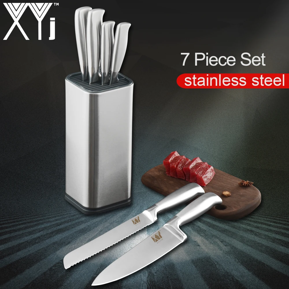 

XYj Kitchen Knives Stainless Steel Knife Multifunction 8" inch Knife Holder Sharpener Bar Kitchen Scissor Quality Cooking Tools