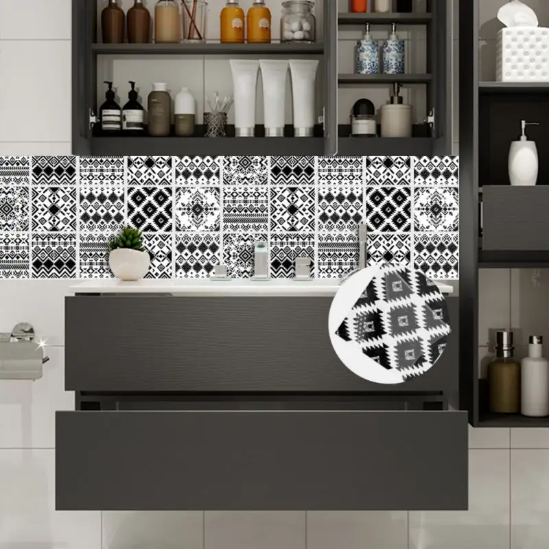 

8 style10/set Tile Background Wall Sticker Self-adhesive Waterproof Removable Non-slip for Kitchen Bathroom Floor Cabinets Decor