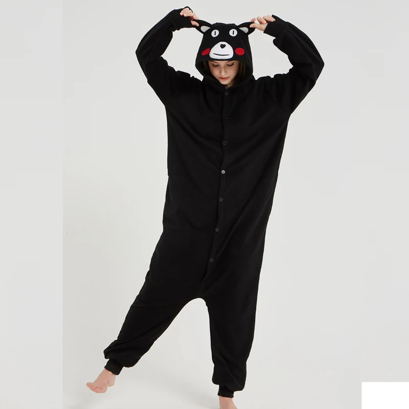 Funny Kumamon Bear Kigurumi Polar Fleece Animal Cartoon Black Onesies For Women Men Adult Winter Sleepwear Jumpsuit Fancy Outfit (6)