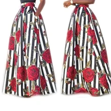 Летние женские винтажные юбки Модные женские длинные плиссированные юбки с высокой талией Цветочные полосатые макси юбки качели плюс размер 3XL