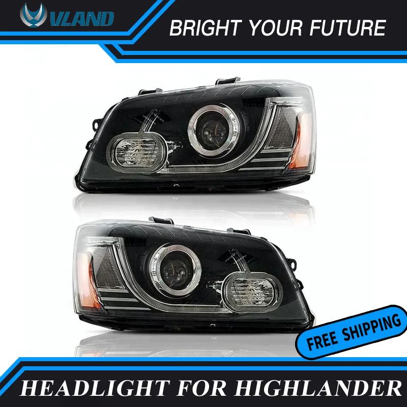 Автомобильная светодиодная лента передние лампы для Toyota Highlander Kluger фары 2001-2007 Передняя Решетка Светодиодный прожектор