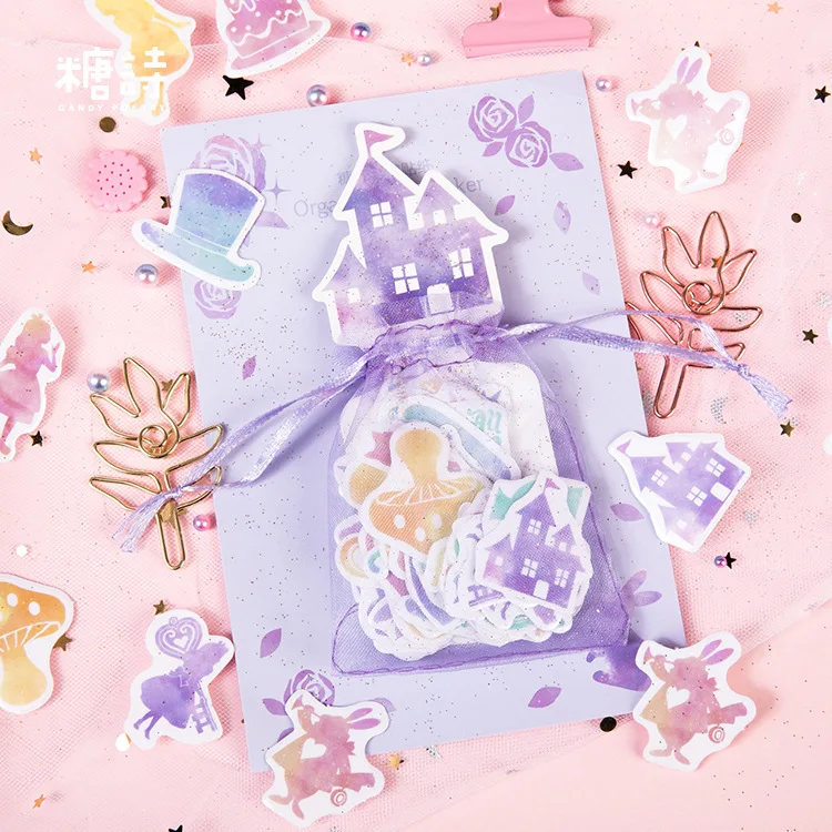 

100 pcs/pack alice Song Organza Bag Decorative PVC Adhesive Stickers DIY Decoration Diary Japanese Stationery Stickers