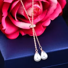 SINLEERY ожерелье с жемчугом в форме капли серебряное розовое золото цвет регулируемый Кристалл инкрустация цепи кулон ожерелье ювелирные изделия XL197 SSC