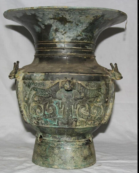 

JP S0524 15 Archaic Chinese Dynasty Bronze Dragon Tiger Zun Ware Wine Food Vessel Pot