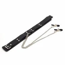 Sex Toys Slave Collar Nipple Clamps PU Leather Necklace BDSM Cosplay Adult Games
