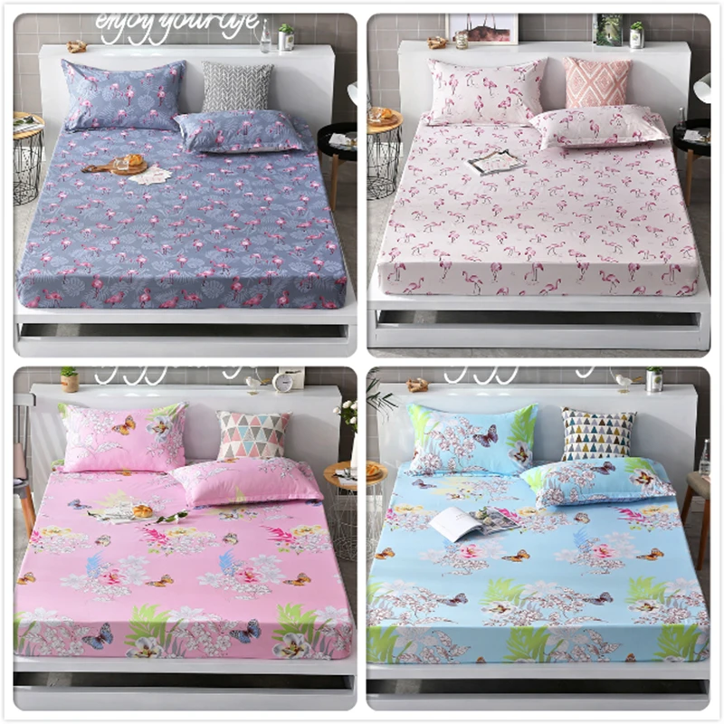 1 piece 1pcs Fitted Sheet Flamingo Patter Pink Mattress Cover With Rubber  Elastic Band Adult Kids Child Single Twin Double Size
