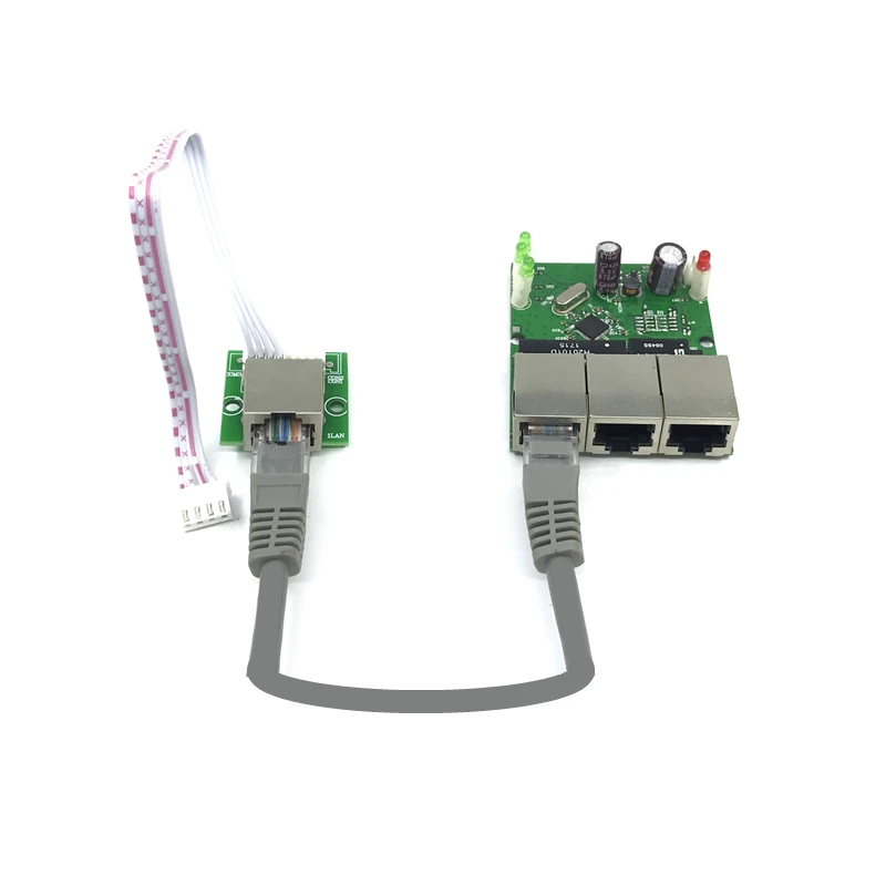 

OEM factory direct mini fast 10 / 100mbps 3-port Ethernet network lan hub switch board two-layer pcb 2 rj45 1 * 8pin head port