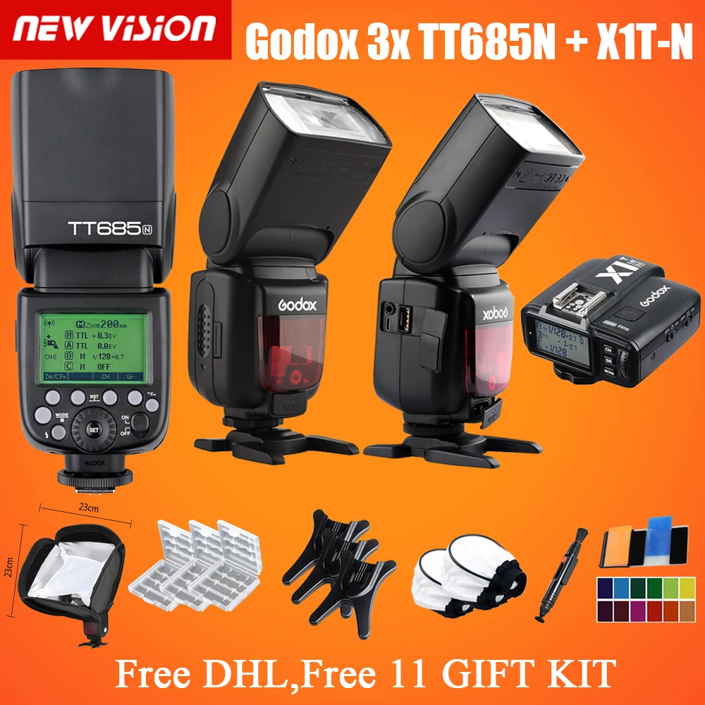 

Free DHL!Godox 3x TT685N 2.4G HSS i-TTL GN60 Wireless Flash + X1N TTL Trigger for Nikon D800 D700 D7100 D7000  D5100 D810 D90