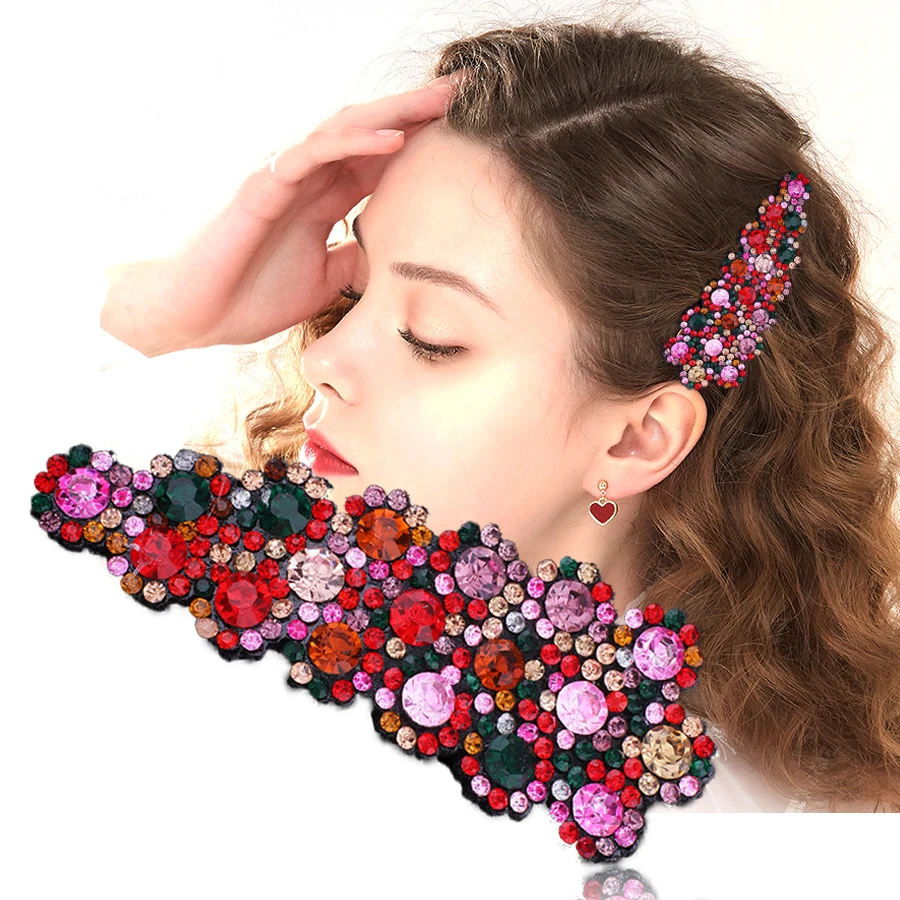 Haimeikang Fashion 1PC Crystal Hairpins Big Hair Clip for Women Girls Rhinestones Bobby Clips Pins Barrette Hair Accessories