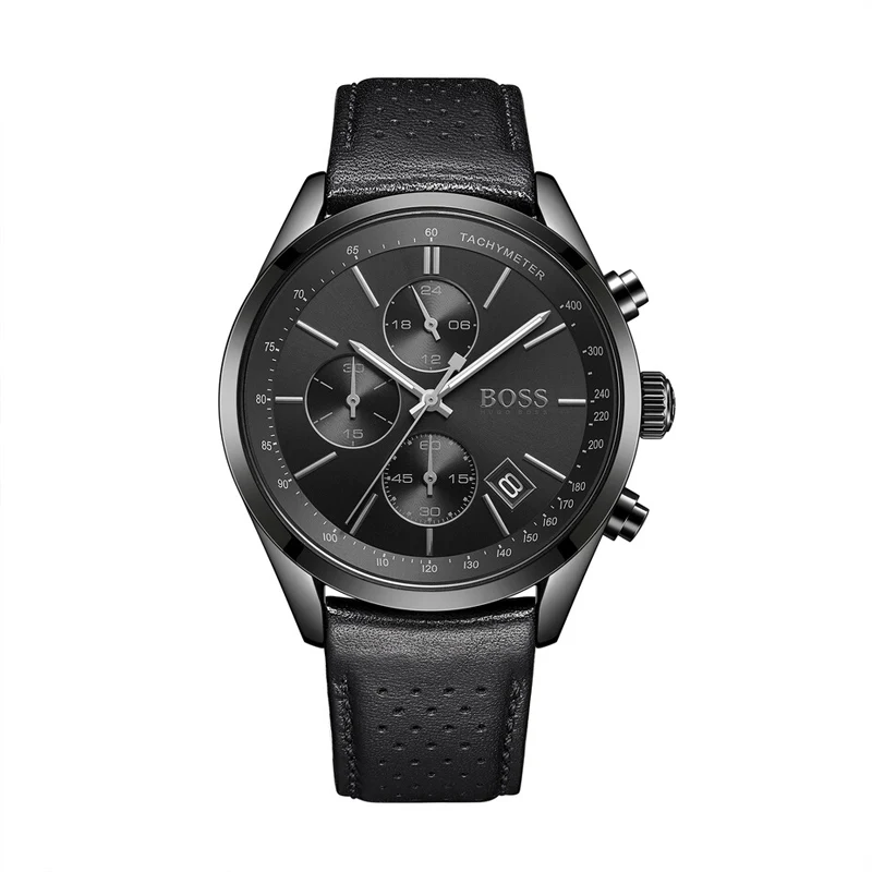 

BOSS Grand Prix Mens Watch Vintage Black Quartz Watches Leather Strap mens watches top brand luxury - 1513474