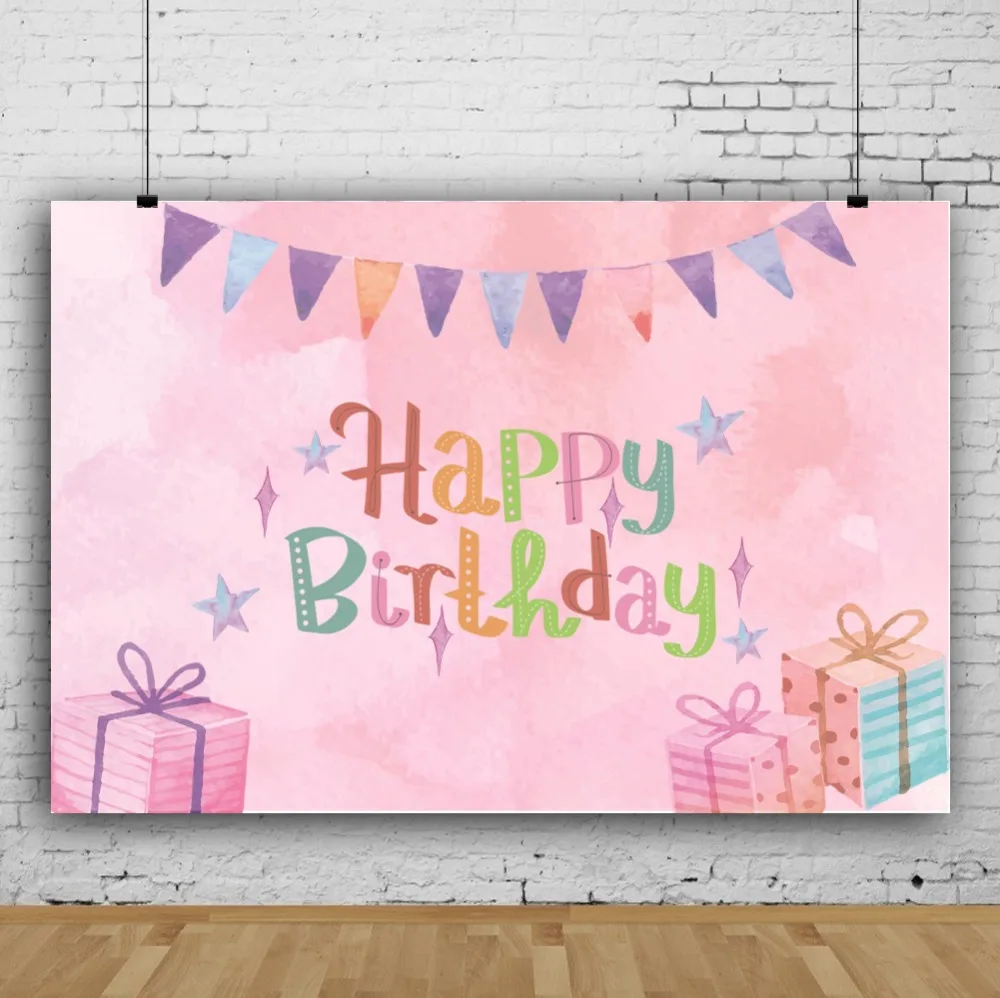 Laeacco Pink Backdrops Happy Baby Birthday Party Gift Flag Family Party Portrait Photographic Backgrounds For Photo Studio