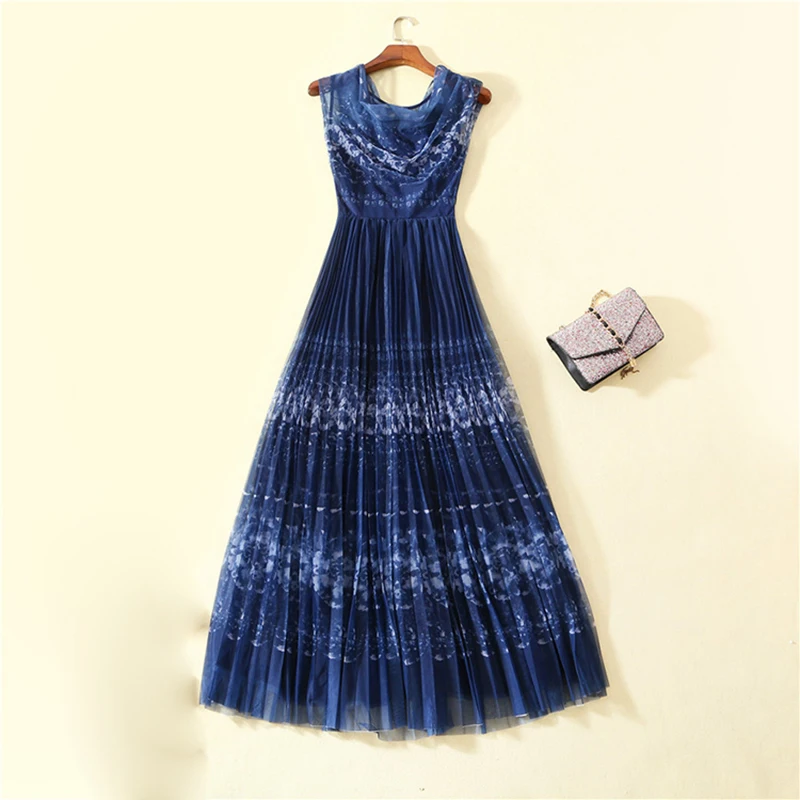 

HIGH QUALITY Fashion 2019 New Summer Designer Runway Dress Women's Print Pleated Long DRESS