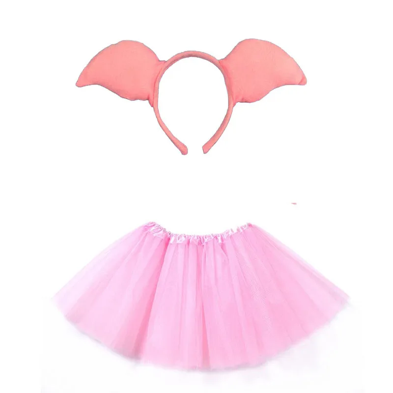 Girl Pink Pig Cosplay Animal Ear Headband Tutu Skirt Set Kids Children Birthday Party Props Costume Gift Halloween Christmas