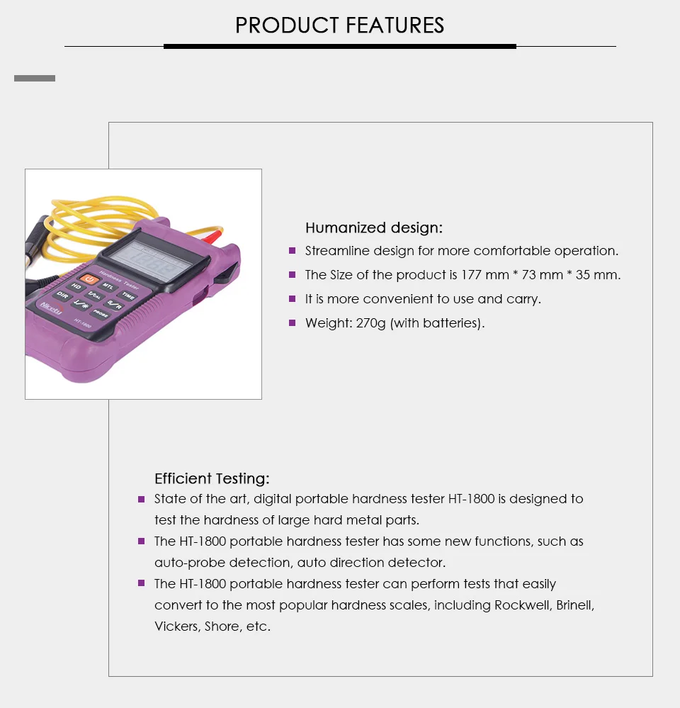 Nicetymeter HT-1800, портативный тестер твердости Leeb, алмазный селектор, Золотой Тестер, тестер твердости, HT1800