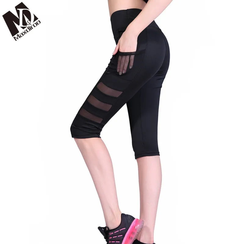 

Maxdiroo New Women Leggings Mesh Leggings Hip Slim High Waist Side Pocket Three Sections Of Yarn Leggings Woman Pants Leggings